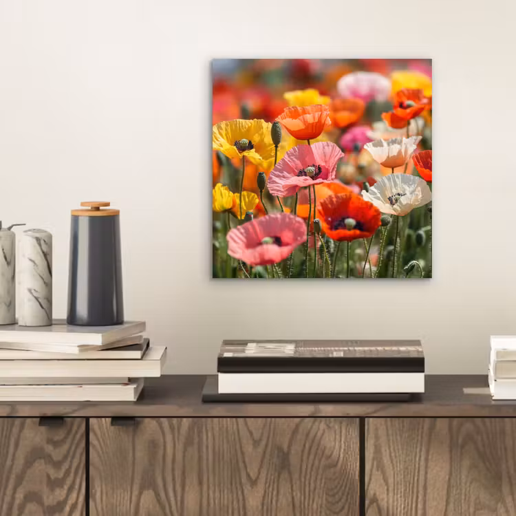 Aluminium schilderij - Bloemenveld - Klaprozen - Kleurrijk — 2