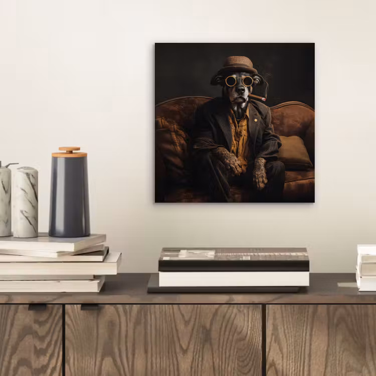 Aluminium schilderij - Hond - Sigaar - Hoed - Pak — 2