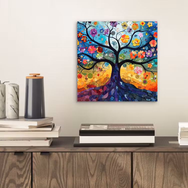 Aluminium schilderij - Kunst - Levensboom - Bloemen - Hippie — 2