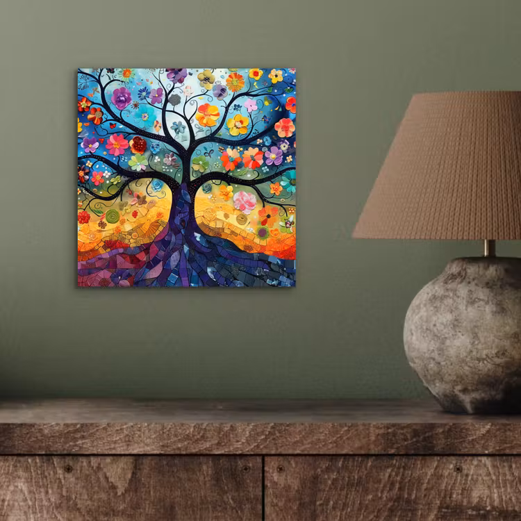 Aluminium schilderij - Kunst - Levensboom - Bloemen - Hippie — 3