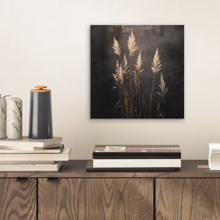 Aluminium schilderij - Siergras - Pluimen - Verlichting - Zwart — 2