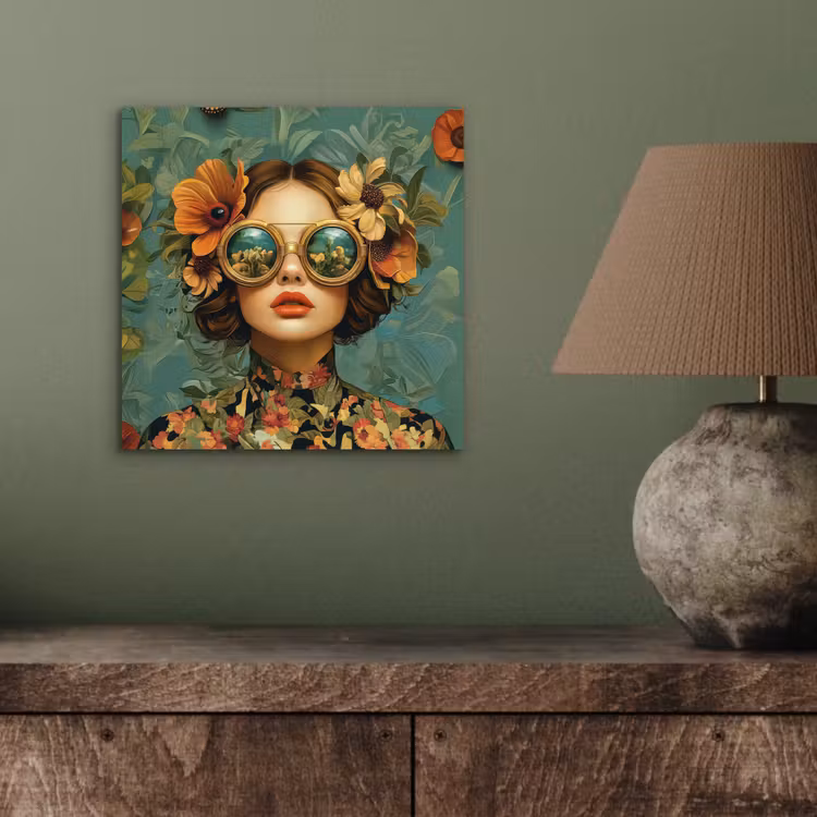 Aluminium schilderij - Vrouw - Bloemen - Vlinders - Natuur - Vintage — 3
