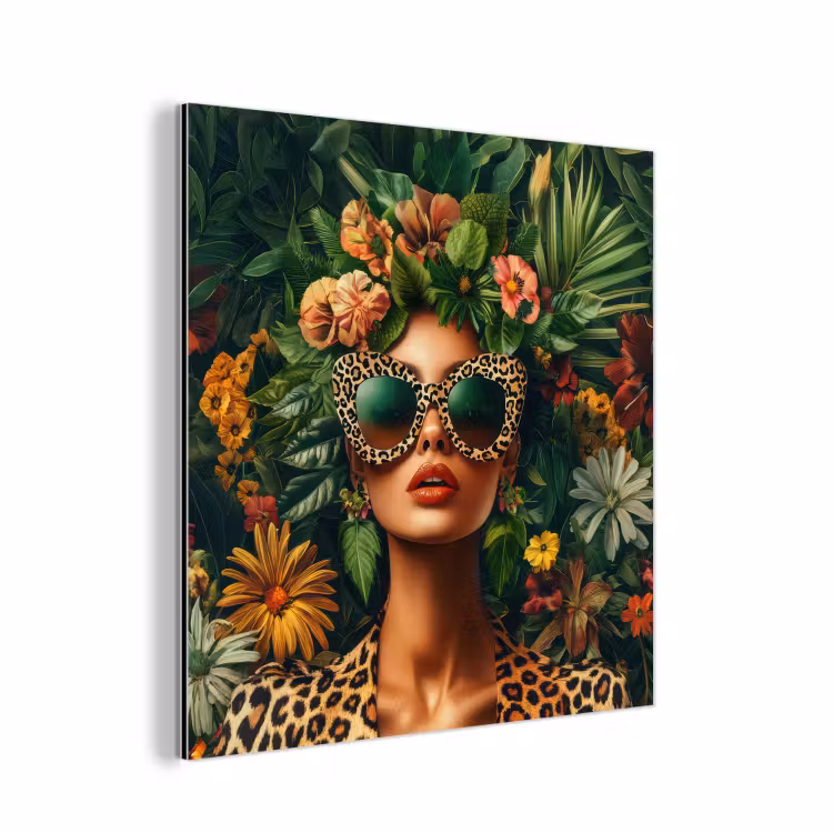 Aluminium schilderij - Vrouw - Panterprint - Jungle - Natuur - Luxe — 1