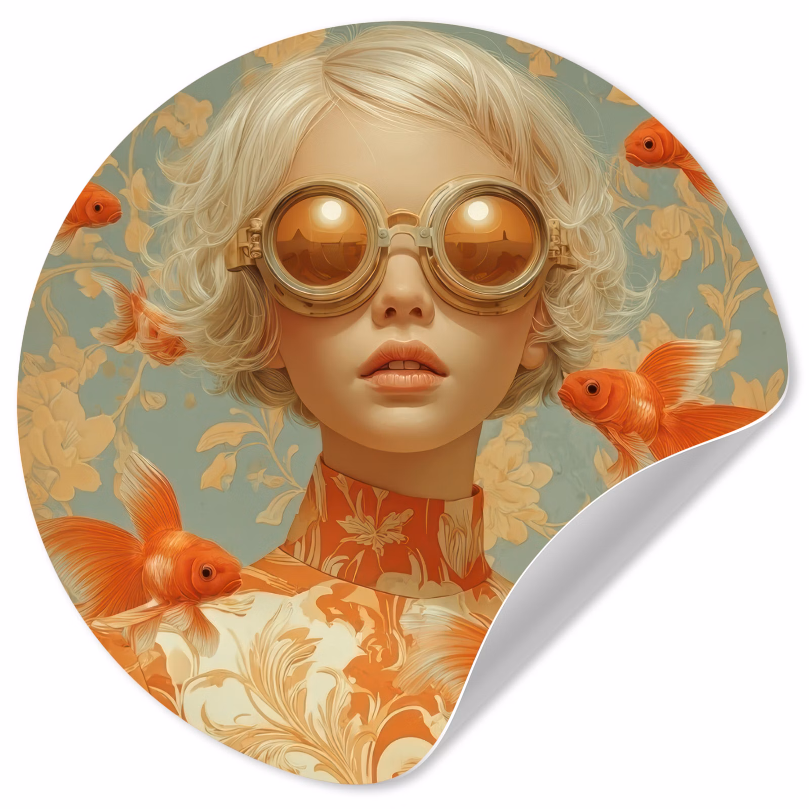 Behangcirkel - Goudvissen - Oranje - Vrouw - Blond — 1