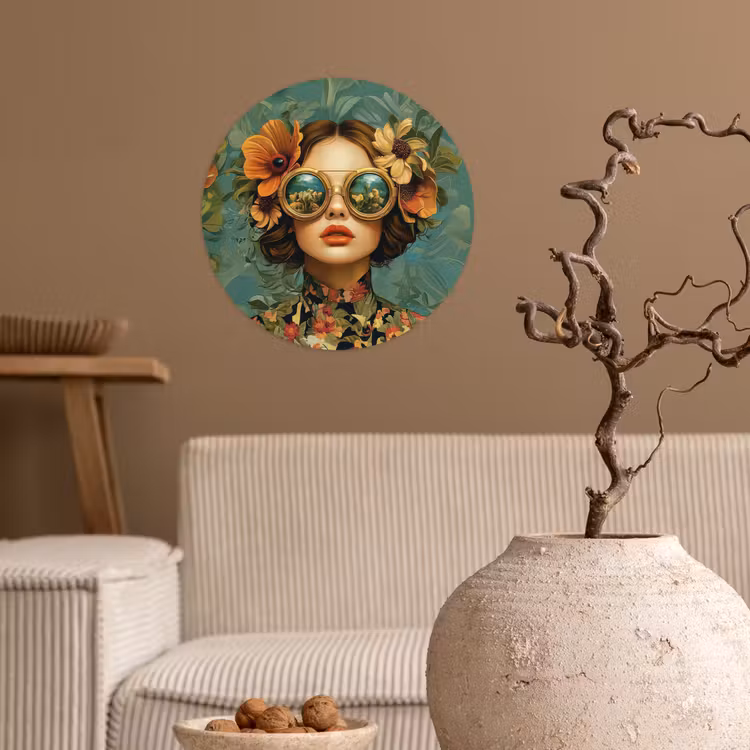 Behangcirkel - Vrouw - Bloemen - Vlinders - Natuur - Vintage — 2