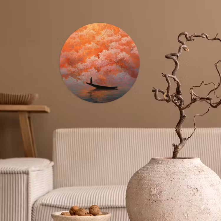 Behangcirkel - Zee - Boot - Wolken - Oranje — 2