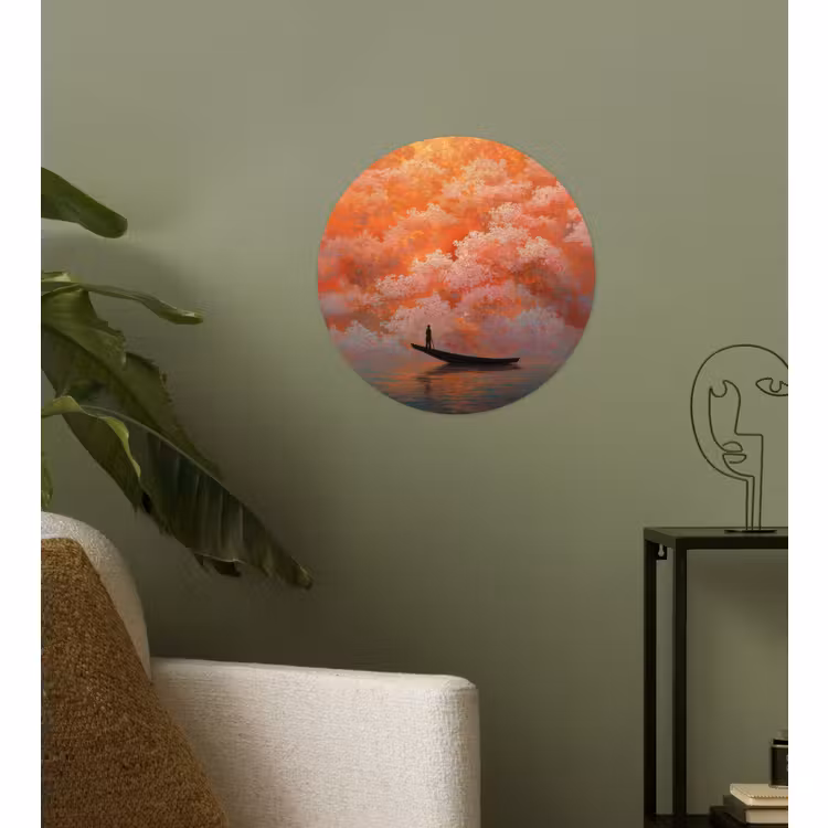 Behangcirkel - Zee - Boot - Wolken - Oranje — 3