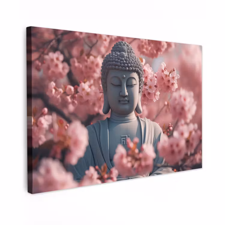 Buiten canvas - Boeddha tussen de kersenbloesems — 1