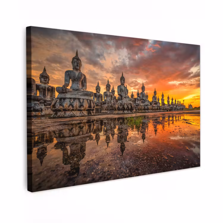 Buiten canvas - Boeddha beelden - Zonsondergang - Water - Boeddhisme — 1