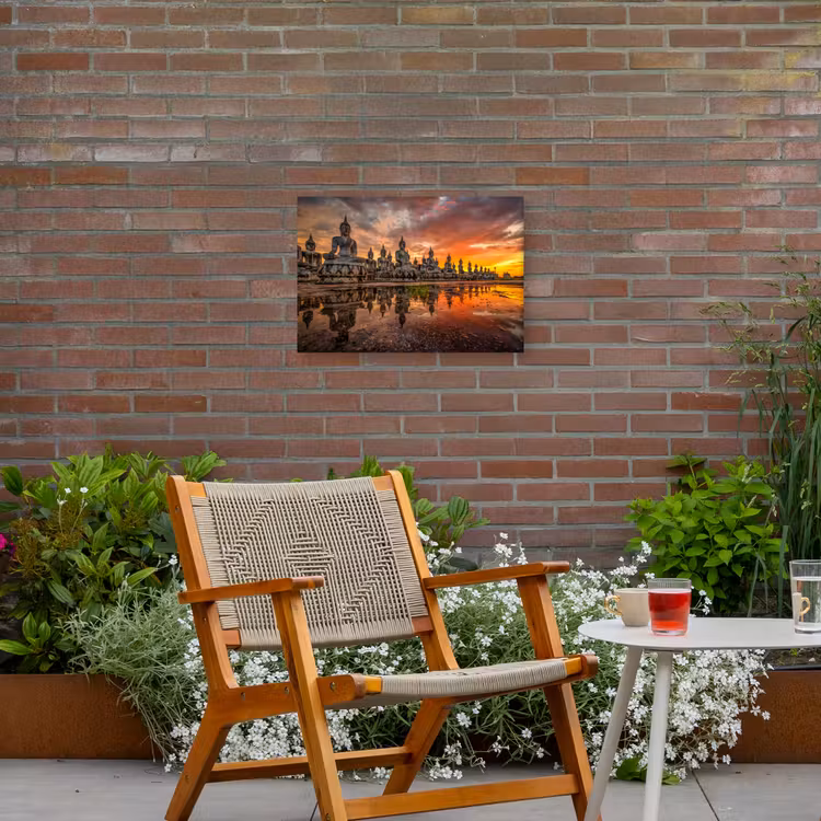 Buiten canvas - Boeddha beelden - Zonsondergang - Water - Boeddhisme — 2