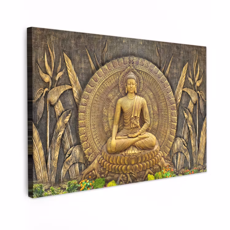 Buiten canvas - Goud - Boeddha beeld - Spiritueel - Meditatie — 1
