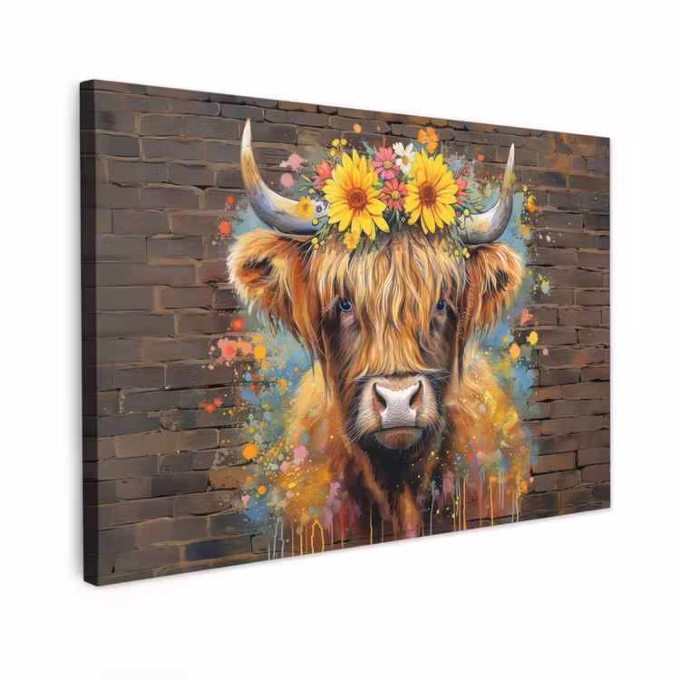 Buiten canvas - Hooglander met Bloemenkroon — 1