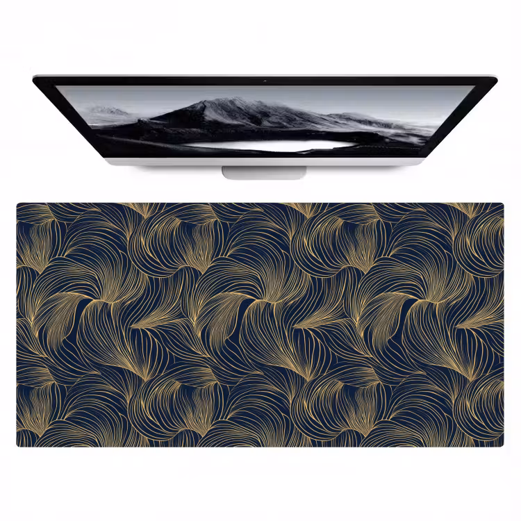 Bureau onderlegger - Abstract - Lijnen - Blauw - Goud — 1