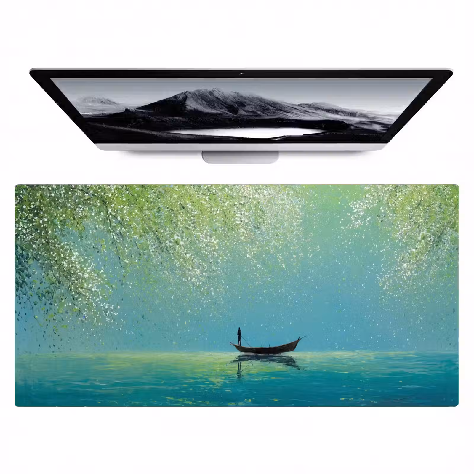 Bureau onderlegger - Bootje - Water - Bladeren - Bloesems — 1