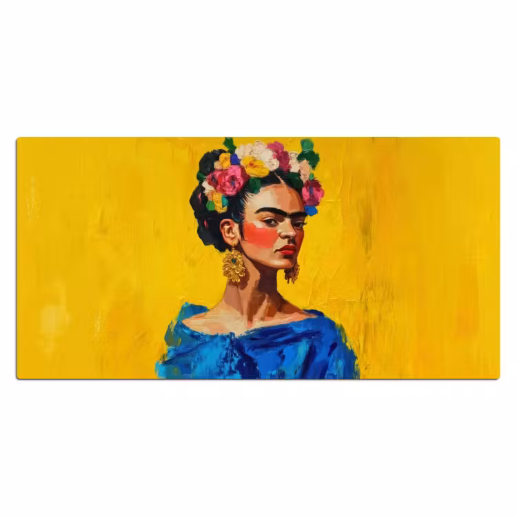 Bureau onderlegger - Frida Kahlo - Vrouw - Geel - Blauw - Bloemen — 1