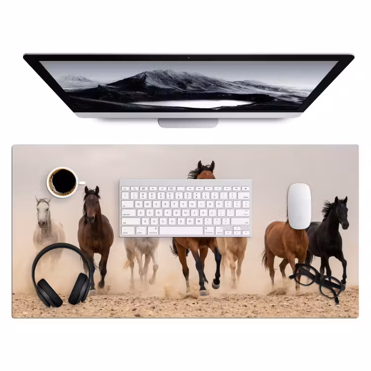 Bureau onderlegger - Kudde paarden - Stofwolk - Bruin - Zwart — 4