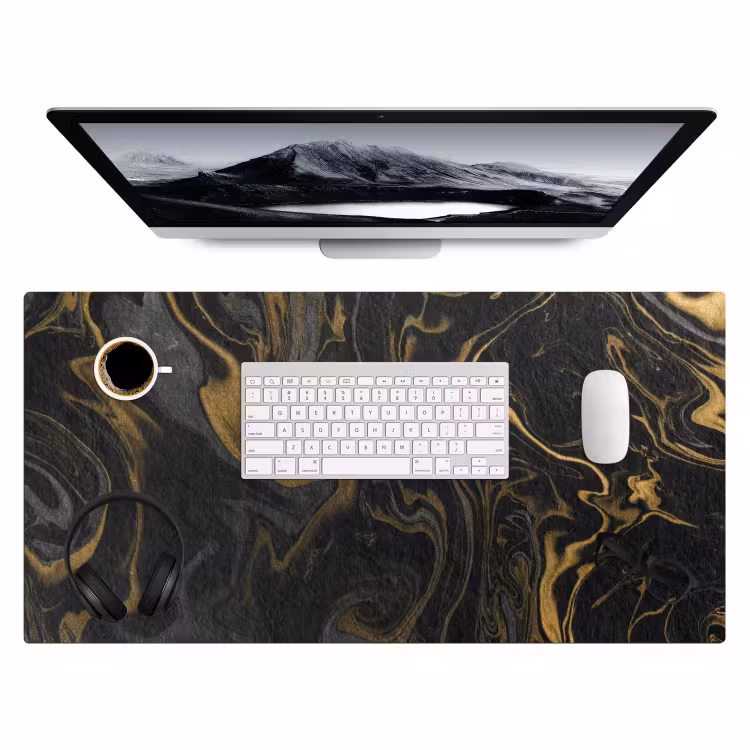 Bureau onderlegger - Marmer - Textuur - Grijs - Goud - Marmerlook - Luxe — 3