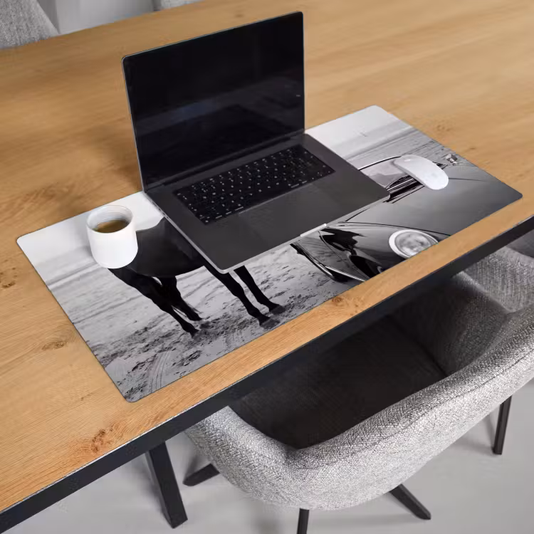 Bureau onderlegger - Paard - Auto - Zwart - Wit — 3