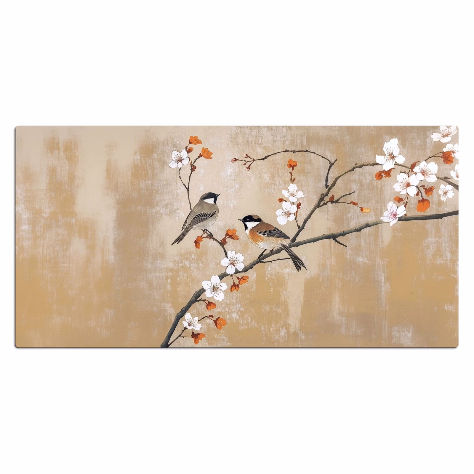 Bureau onderlegger - Vogels - Bloesemtak - Bloemen - Oranje — 1