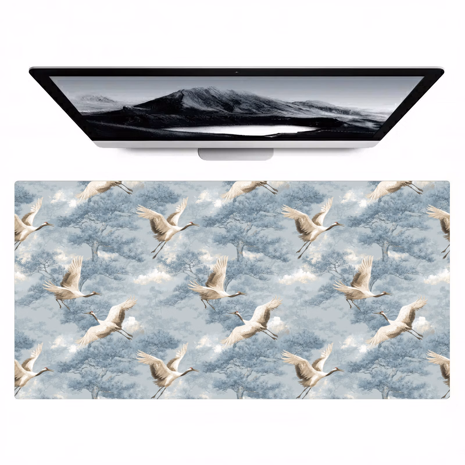Bureau onderlegger - Wolken - Kraanvogels - Blauw — 1
