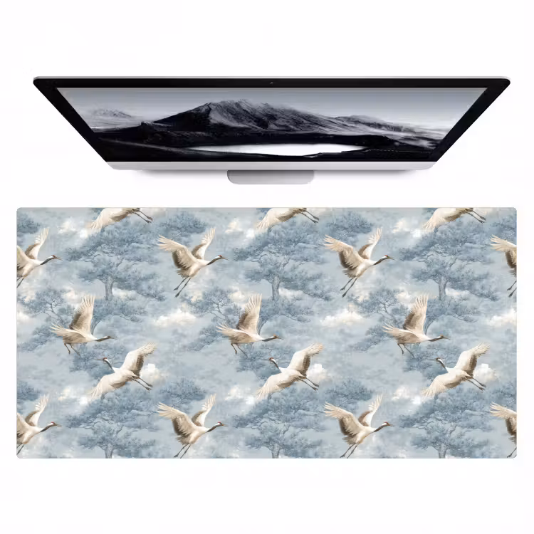 Bureau onderlegger - Wolken - Kraanvogels - Blauw — 1