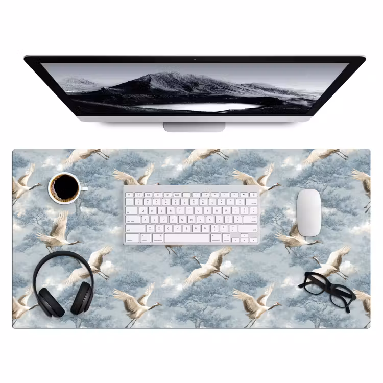 Bureau onderlegger - Wolken - Kraanvogels - Blauw — 4