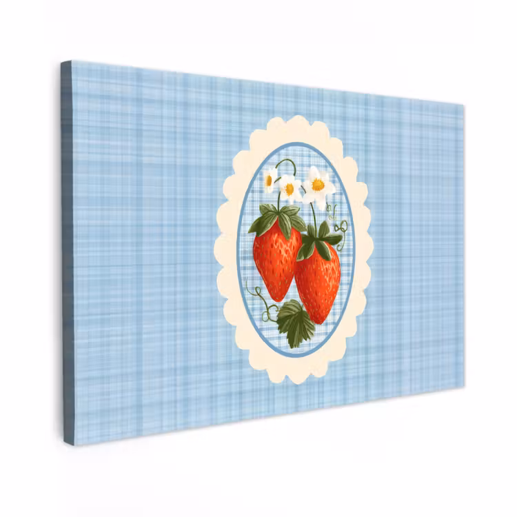Canvas schilderij - Aardbeien - Lijst - Rood - Geruit — 1