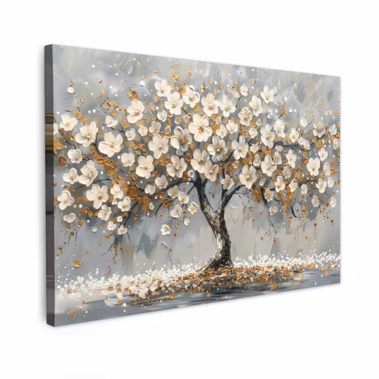 Canvas schilderij - Boom - Bloemen - Wit - Natuur - Kunst — 1