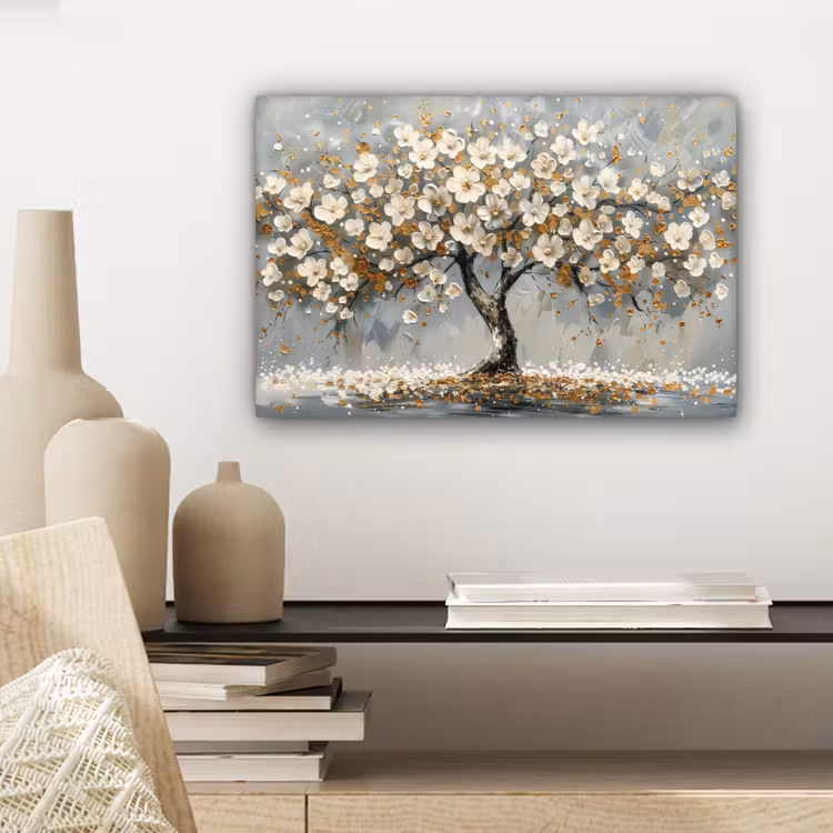 Canvas schilderij - Boom - Bloemen - Wit - Natuur - Kunst — 5