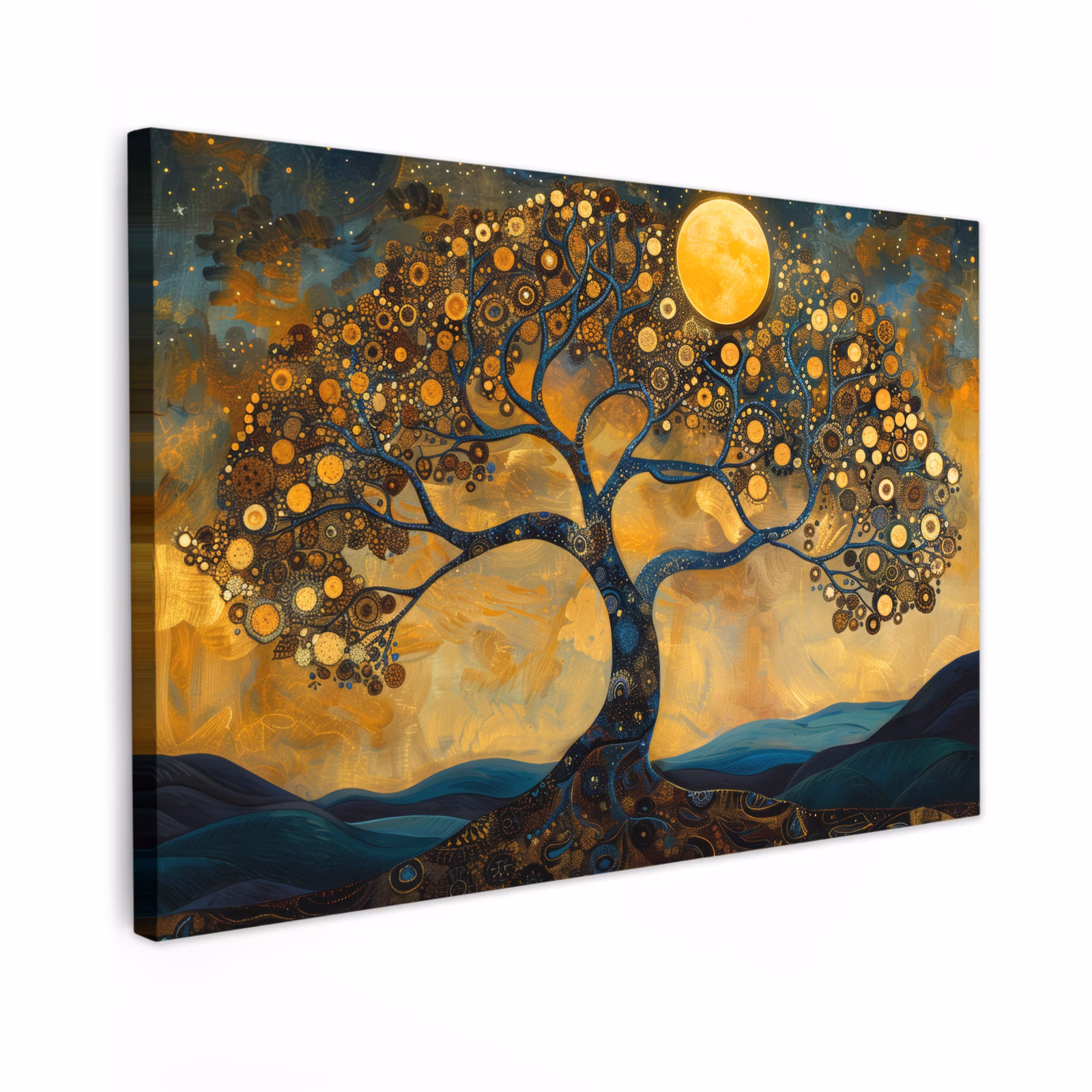 Canvas schilderij - Boom - Maan - Bloemen - Goud - Kunst — 1