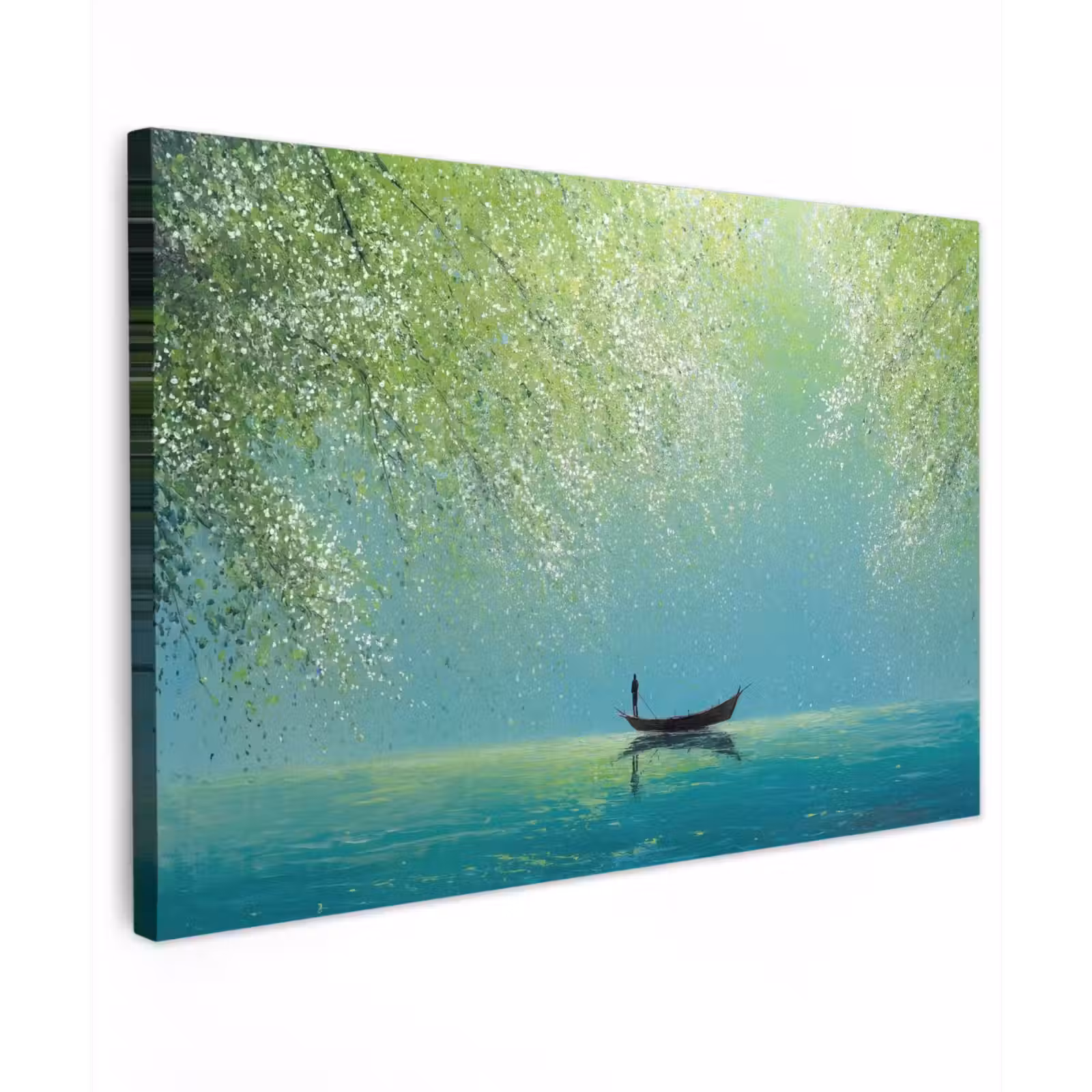 Canvas schilderij - Bootje - Water - Bladeren - Bloesems — 1