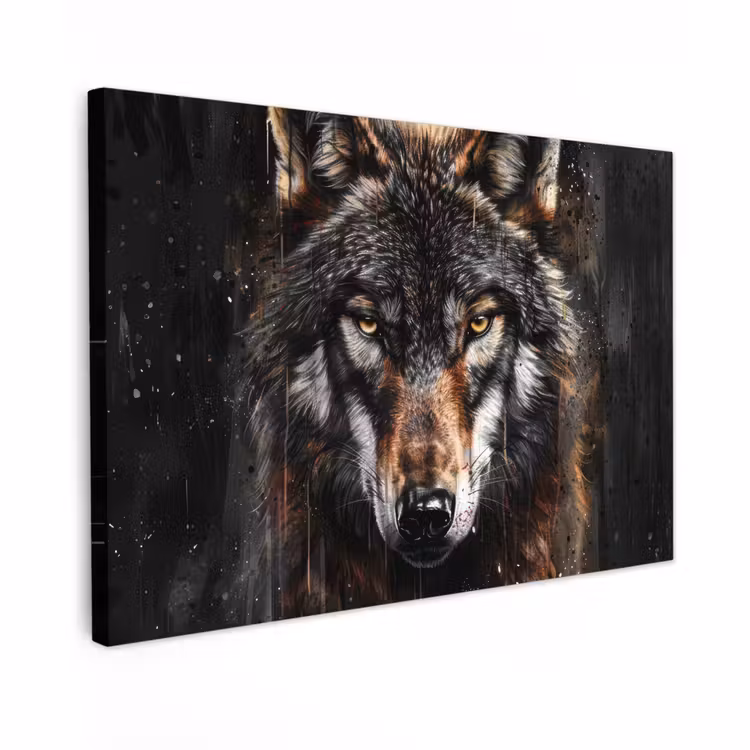 Canvas schilderij - Dieren - Wolf - Portret - Zwart - Bruin — 1