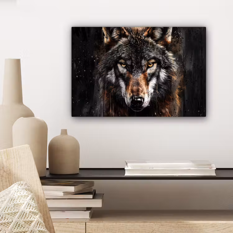 Canvas schilderij - Dieren - Wolf - Portret - Zwart - Bruin — 5
