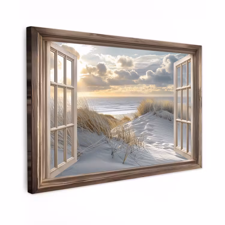 Canvas schilderij - Doorkijk - Strand - Duinen - Zee - Natuur — 1