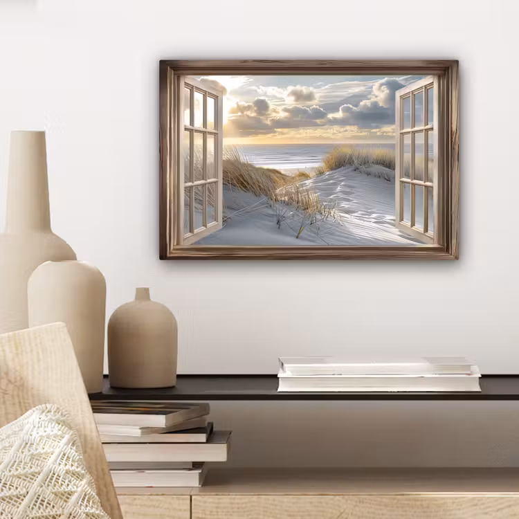 Canvas schilderij - Doorkijk - Strand - Duinen - Zee - Natuur — 5