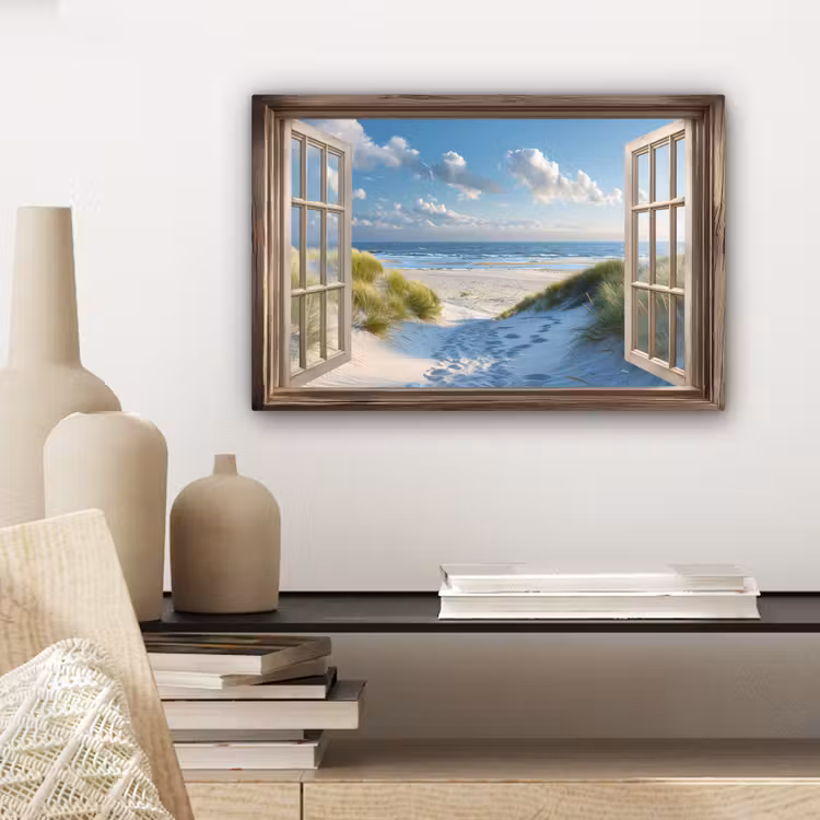 Canvas schilderij - Doorkijk - Strand - Raam - Duinen - Zee — 5