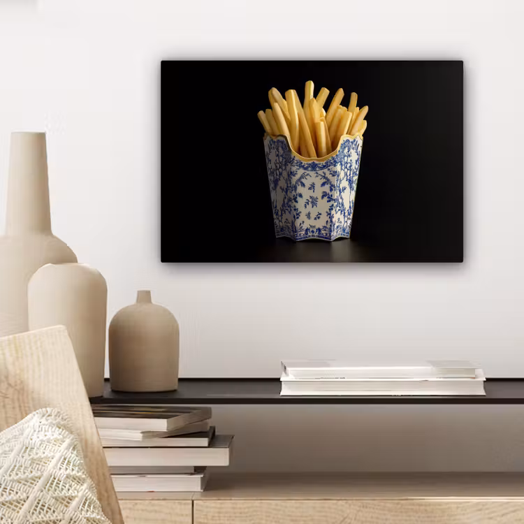 Canvas schilderij - Friet - Porselein - Delfts blauw - Eten — 5