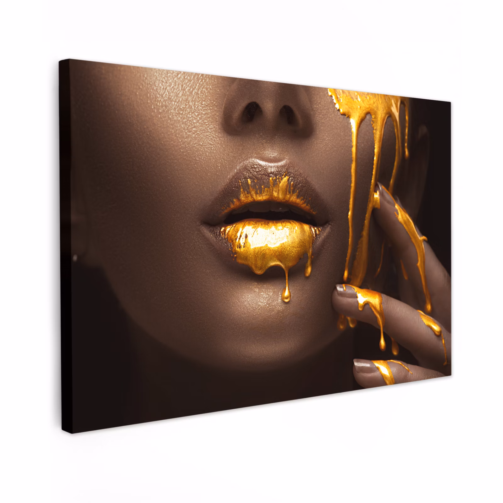 Canvas schilderij - Goud - Vrouw - Verf - Lippen - Luxe — 1