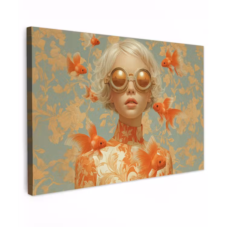 Canvas schilderij - Goudvissen - Oranje - Vrouw - Blond — 1
