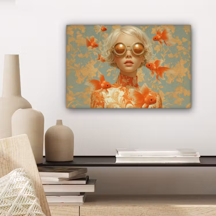 Canvas schilderij - Goudvissen - Oranje - Vrouw - Blond — 5