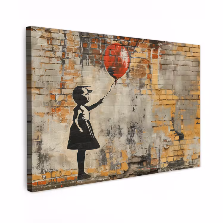 Canvas schilderij - Graffiti - Banksy - Meisje - Street art — 1