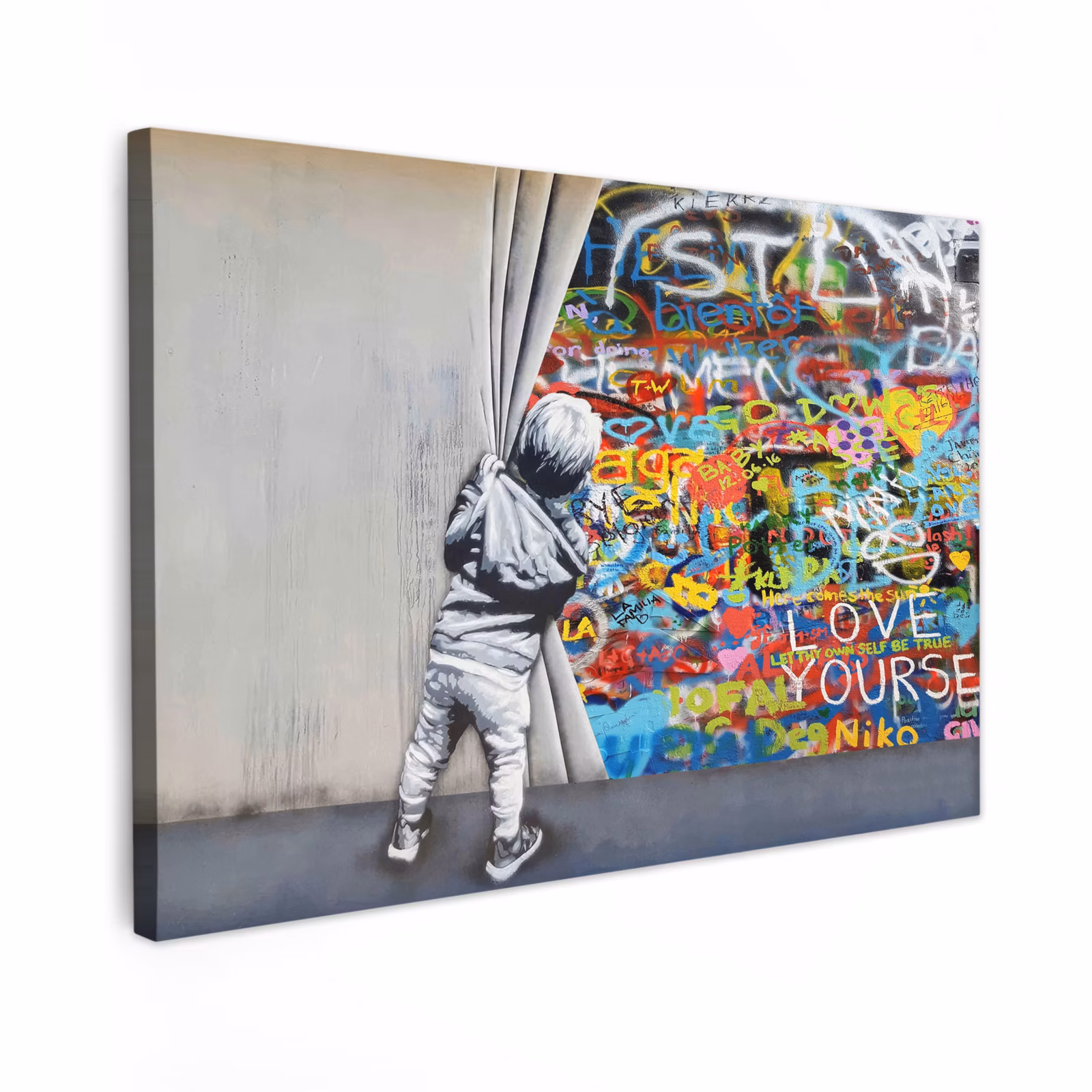 Canvas schilderij - Graffiti - Illusie - Jongen - Street art — 1