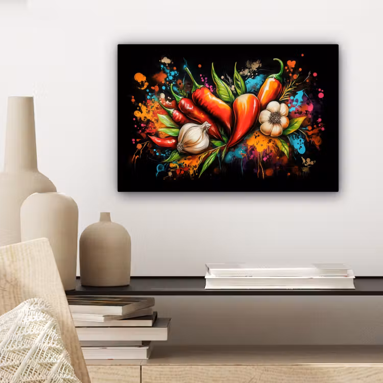 Canvas schilderij - Groente - Peper - Knoflook - Graffiti - Verf - Kleurrijk — 5