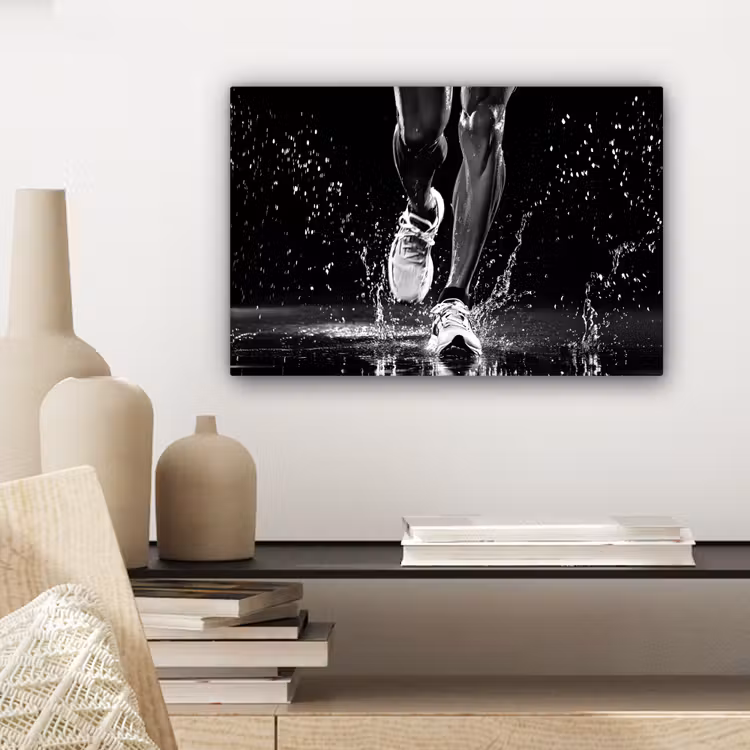 Canvas schilderij - Hardloopschoenen - Rennen - Druppels - Zwart — 5