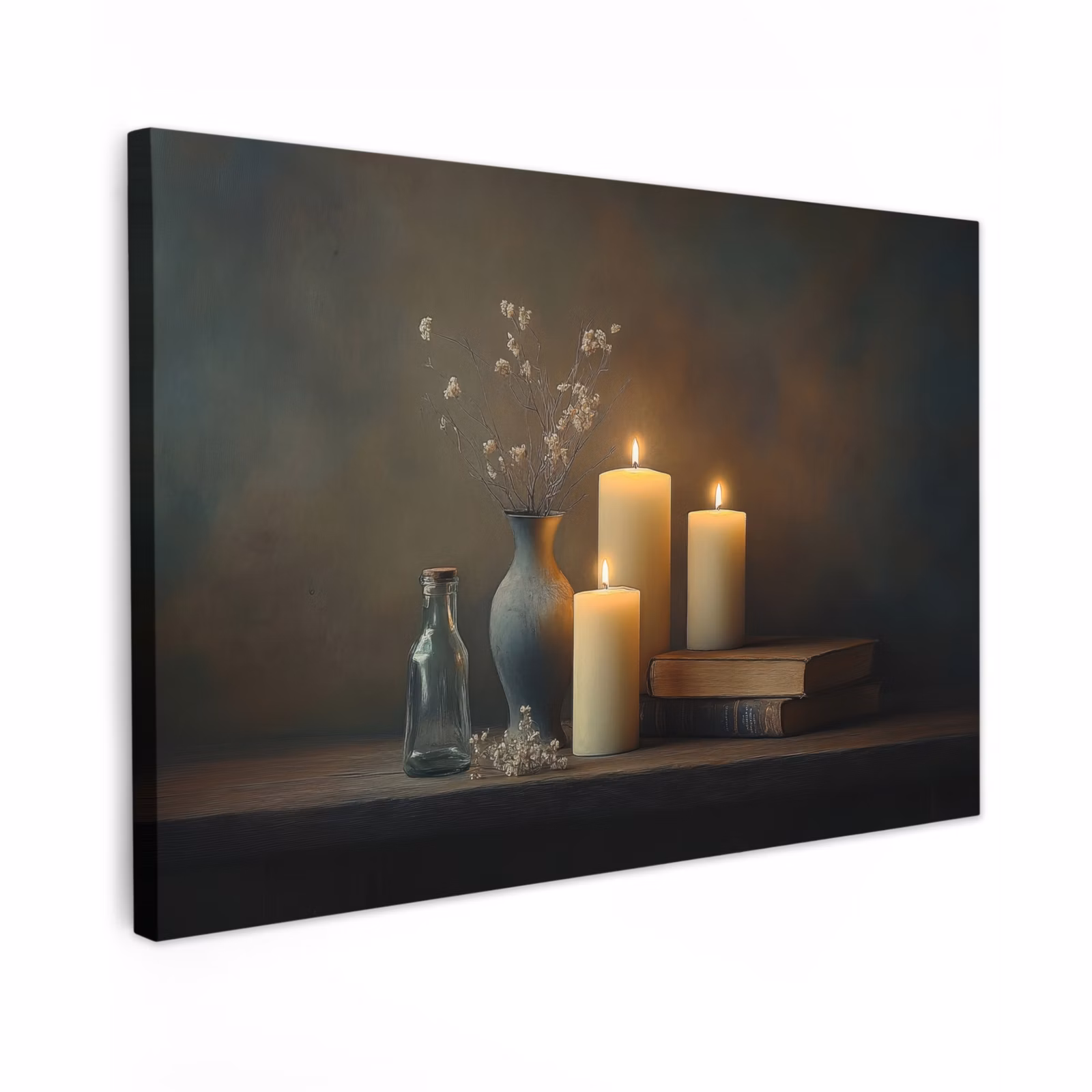 Canvas schilderij - Kaarsen - Stilleven - Rustiek - Boeken — 1