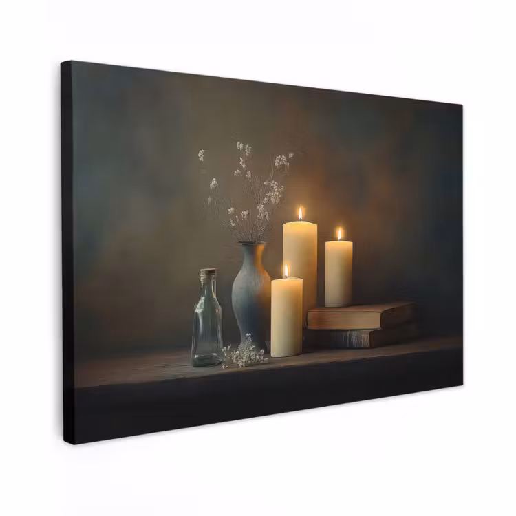 Canvas schilderij - Kaarsen - Stilleven - Rustiek - Boeken — 1
