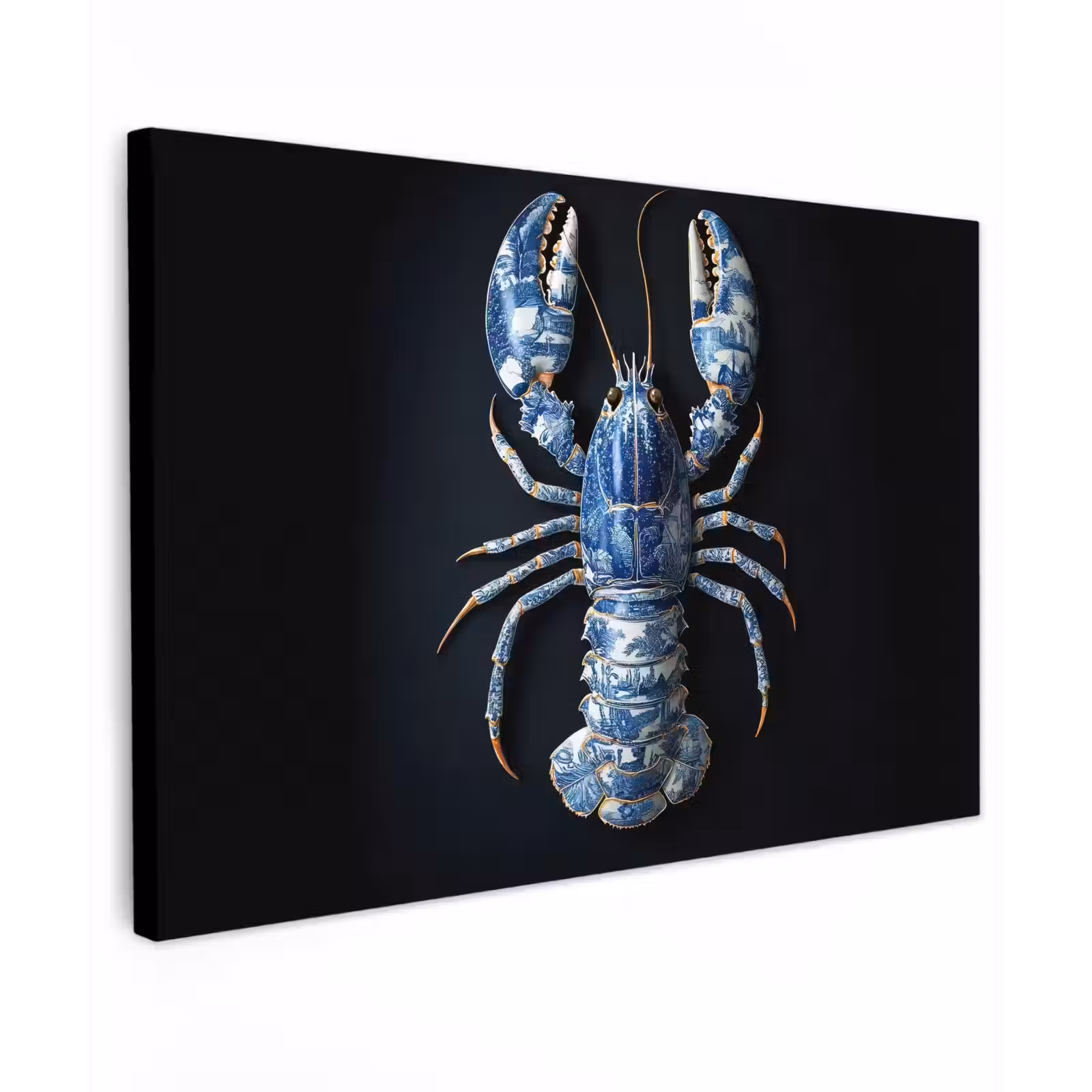 Canvas schilderij - Kreeft - Delftsblauw - Schild - Stoer — 1