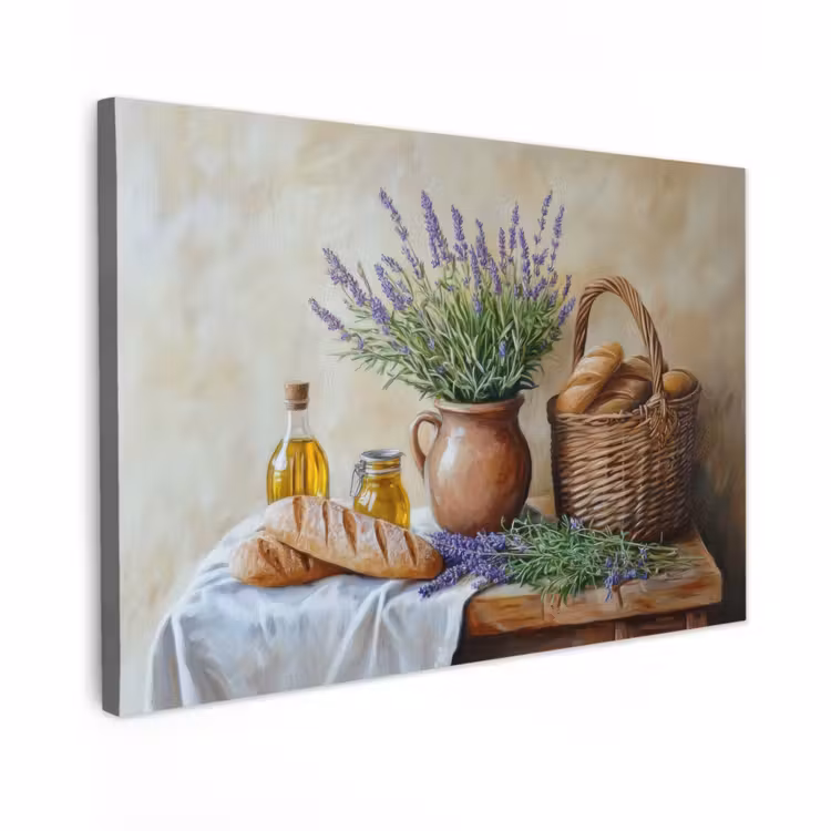 Canvas schilderij - Lavendel - Brood - Stilleven — 1