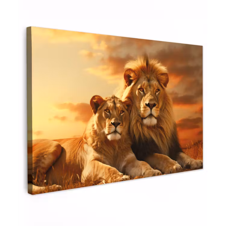 Canvas schilderij - Leeuwen - Zonsondergang - Afrika - Savanne - Dieren — 1