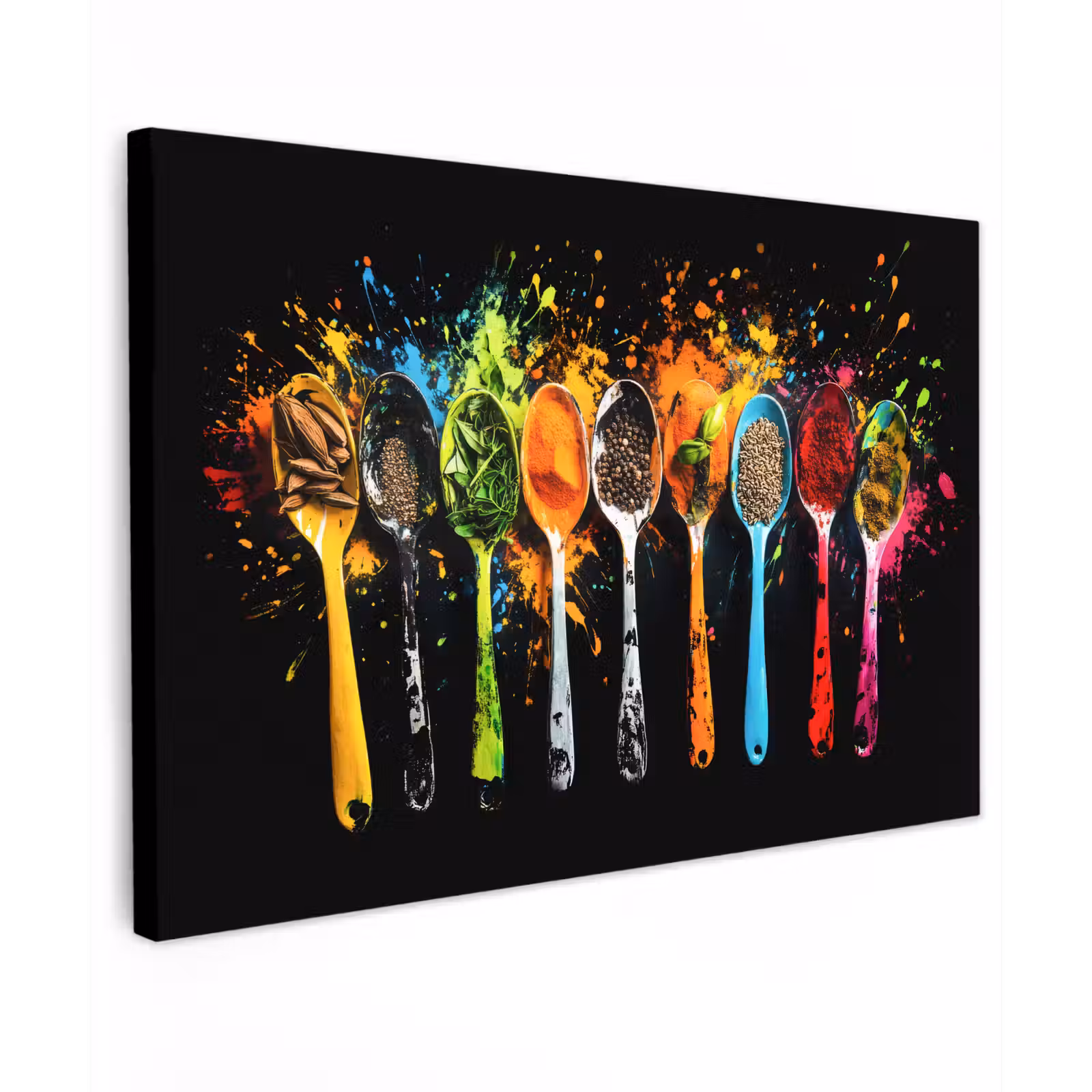 Canvas schilderij - Lepels - Kruiden - Modern - Graffiti - Verf - Kleurrijk — 1